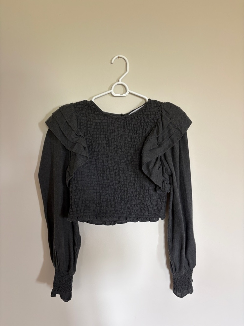 Zara Smocked Crop Top with Ruffle Shoulders
